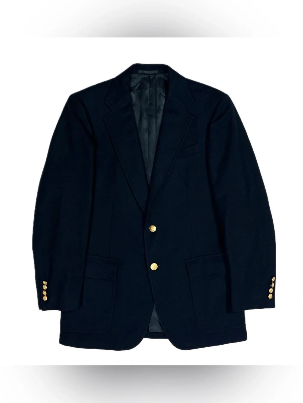 Vtg Stanley Blacker Lord Taylor Woolmark Navy Gold Button Blazer‎ Sport Coat 40R